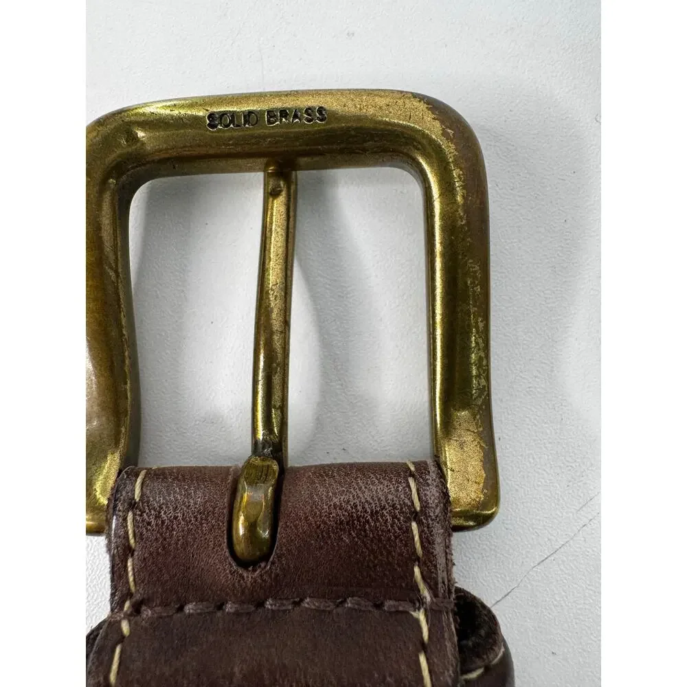 Vintage Cabela Soft Brown Leather Belt Solid Brass Buckle Size 50